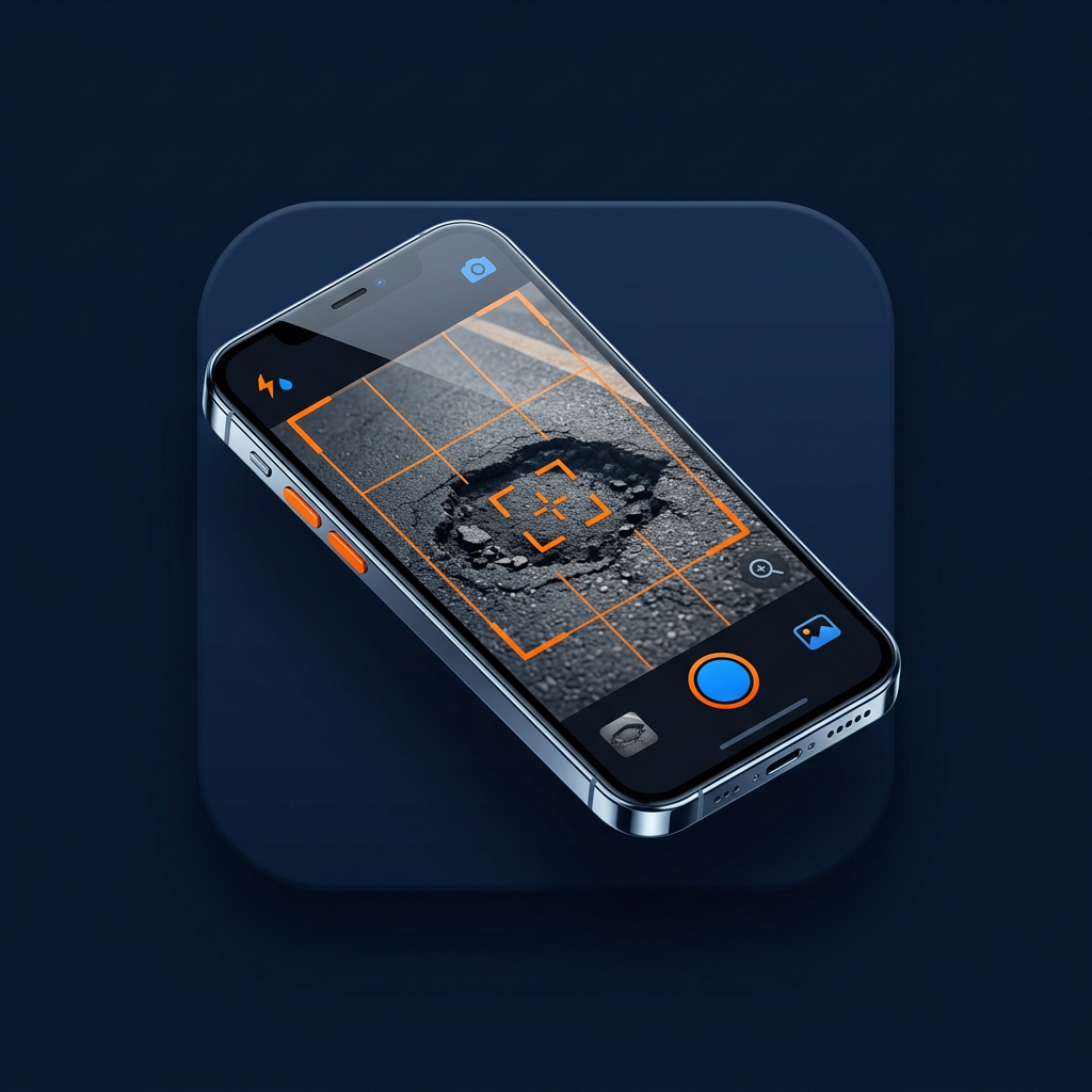 Icône smartphone pointant vers un nid-de-poule